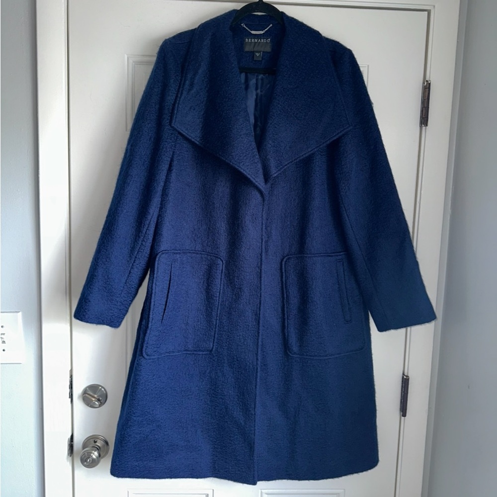 NWT BERNARDO SIZE‎ 1X navy blue wool blend coat textured